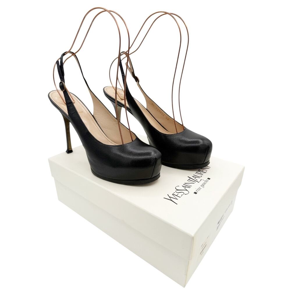 Saint Laurent YSL Tribtoo Leather Platform Pumps Black Heels Size 40 US 10